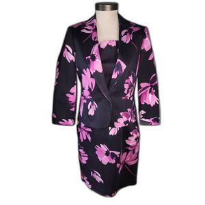 HOBBS London Navy & Pink Floral Dress Suit Jacket Set Sz 6